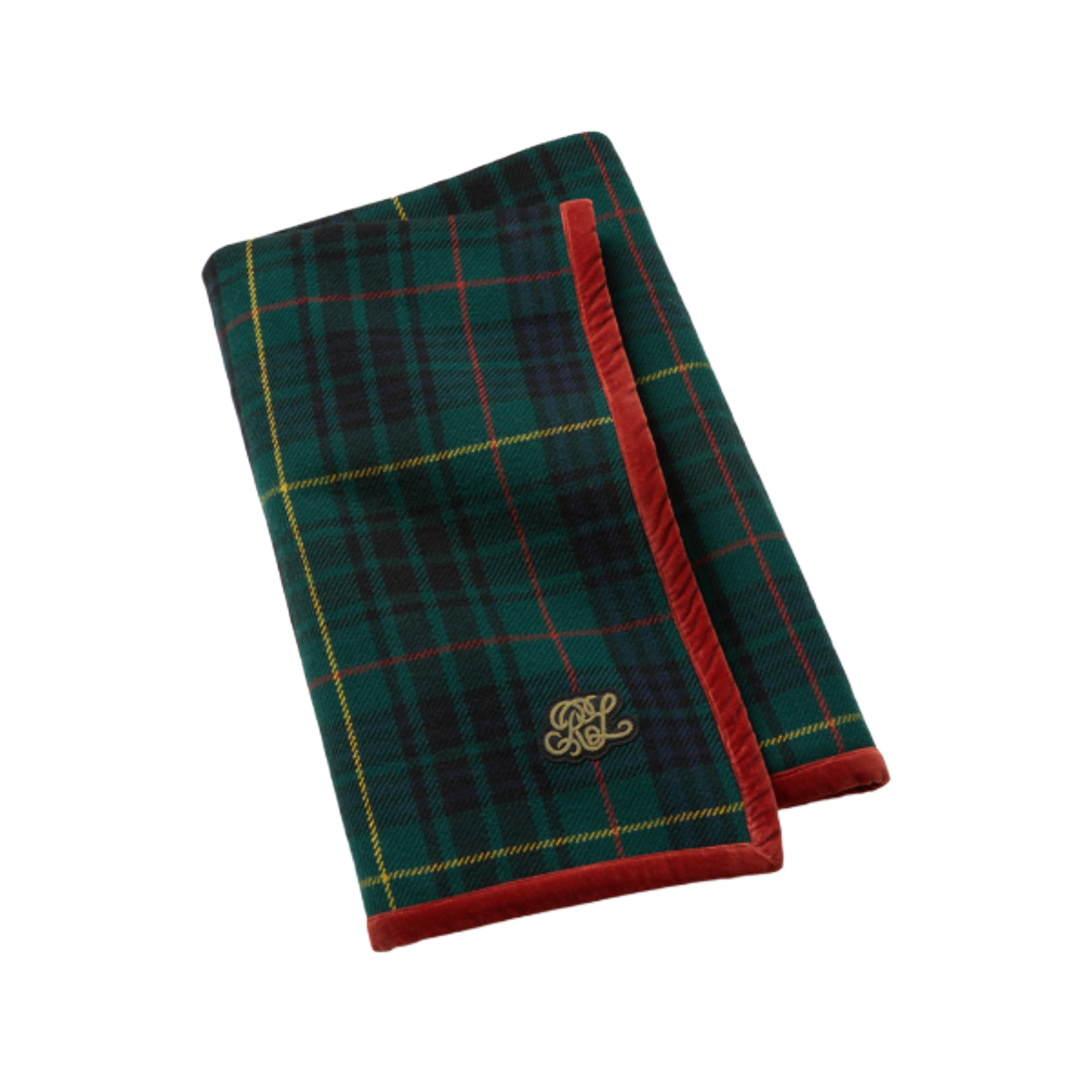 שמיכת צמר Brently נייבי מבית Ralph Lauren Home עם דוגמת משבצות ועיטור קטיפה