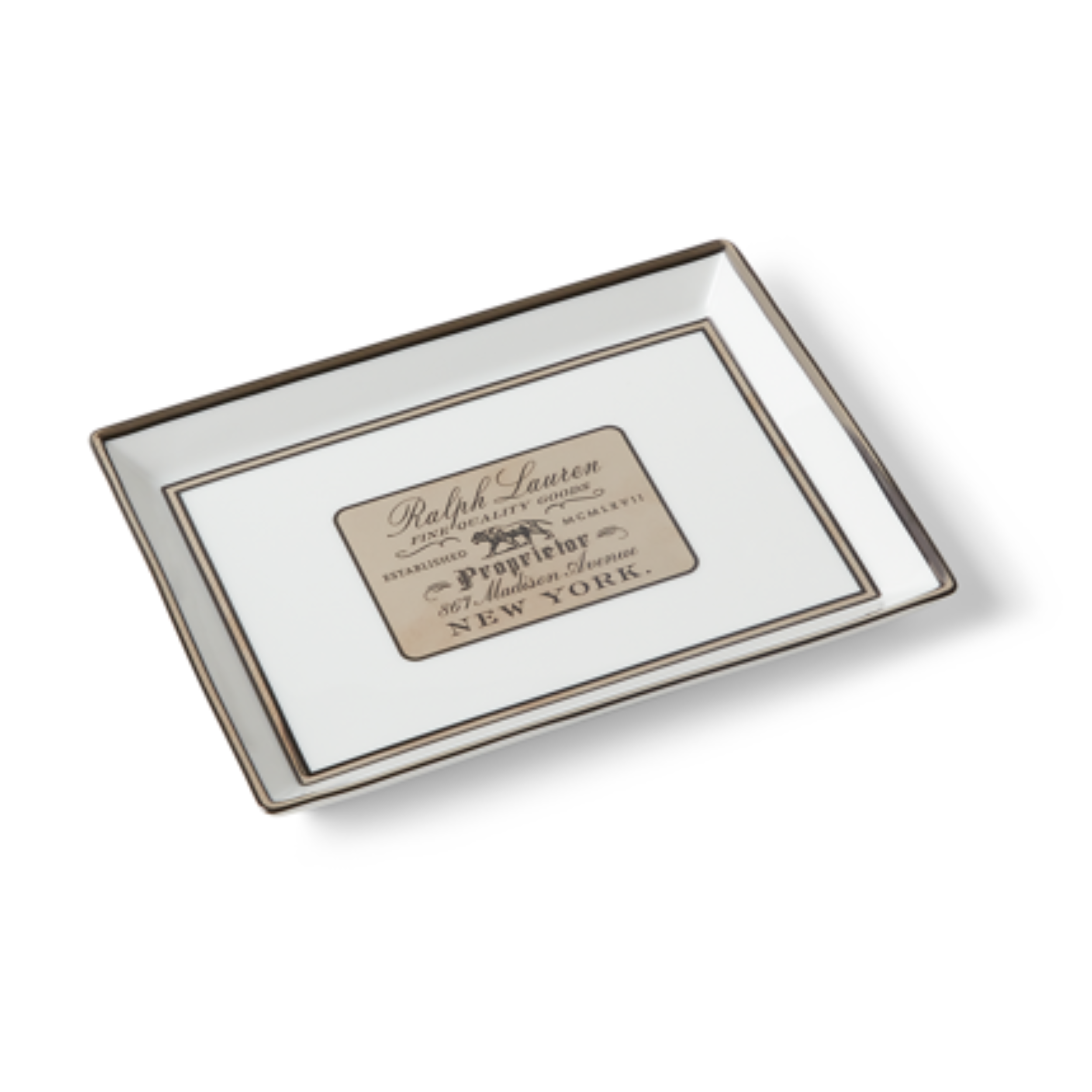 מגש אחסון Wincott לבן מבית Ralph Lauren Home עם עיטור דקלים בציפוי פלטינה