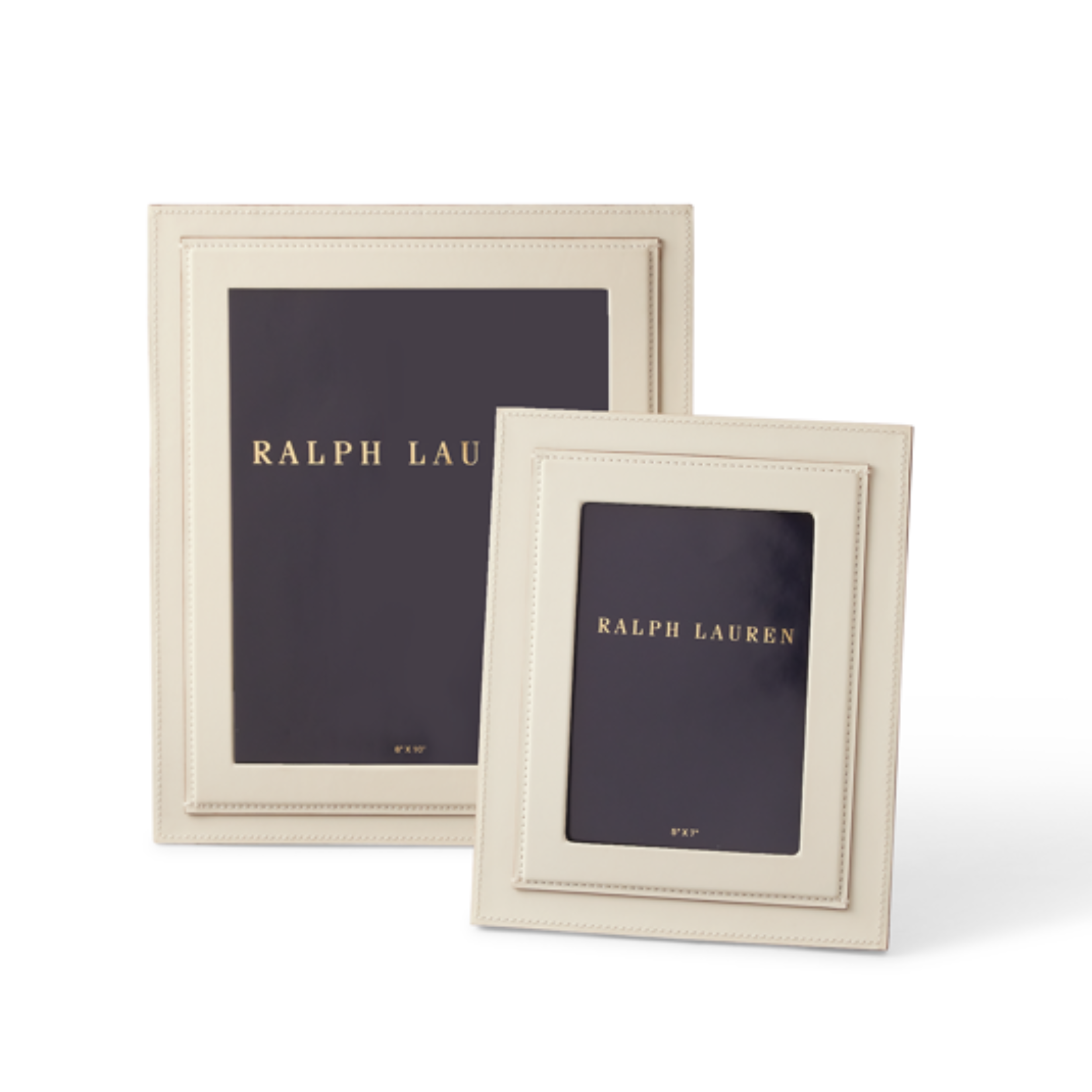 מסגרת לתמונה Brennan קרם מבית Ralph Lauren Home עם חזית עור ותפרים דקורטיביים