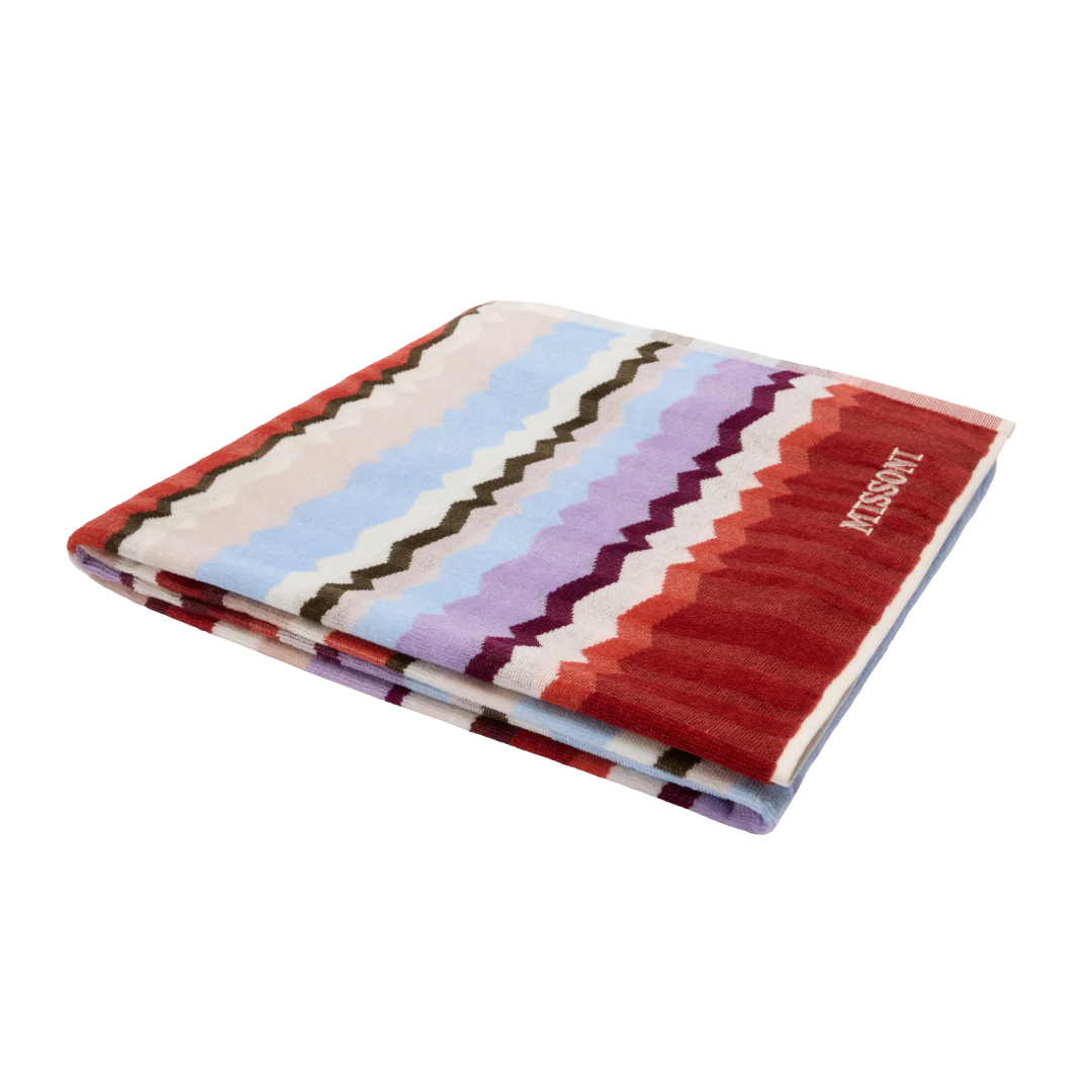 Eva Beach Towel in 100% Cotton, Red & Multicoloured - 180x100 cm