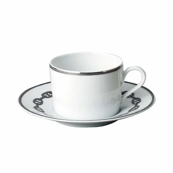 Set De Tasses à Café Et Soucoupes Hermès Chaine D'Ancre - 3 Pièces En Porcelaine Blanche, Occasion (non Utilisé)