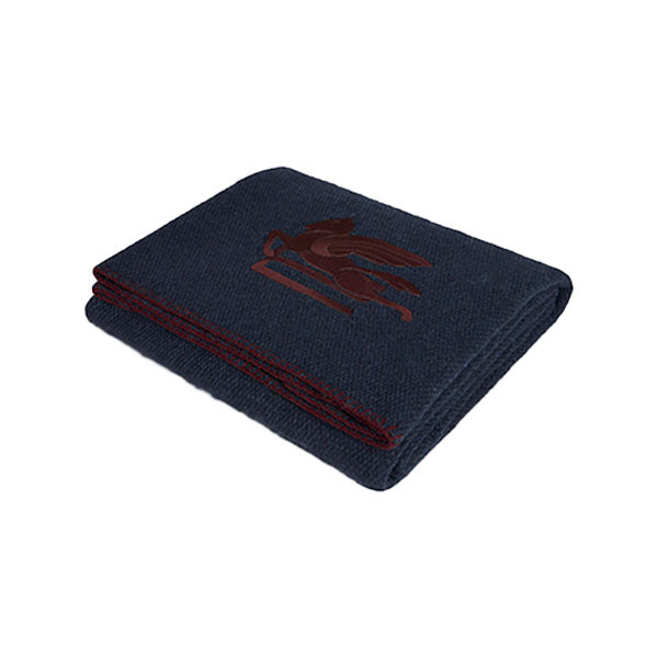 embroidered WOOL THROW BLANKET - Blue