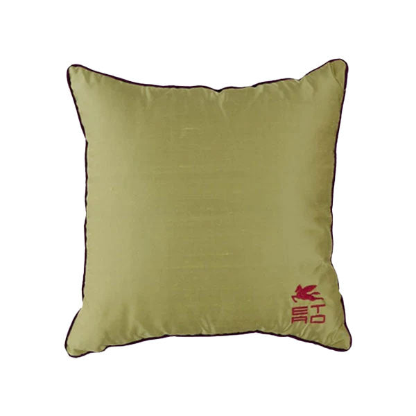 Embroidered Cushion With Piping - Green