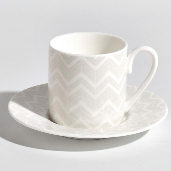 Zig Zag White Espresso Cup & Saucer - 2 pcs