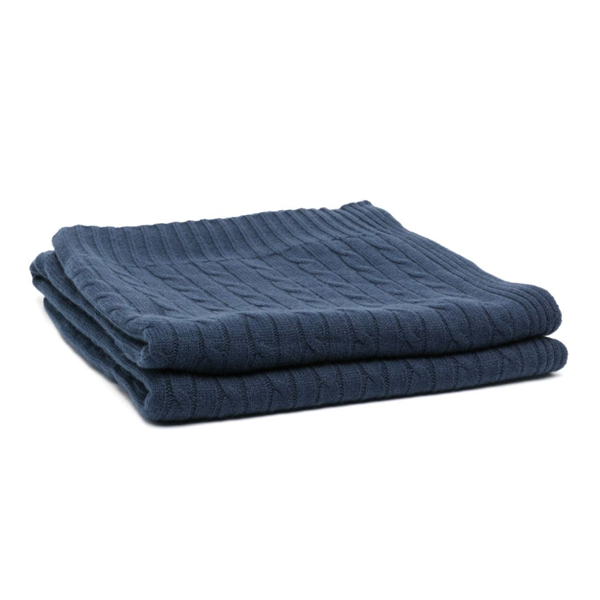 cable knit cashmere throw, Navy 152X152