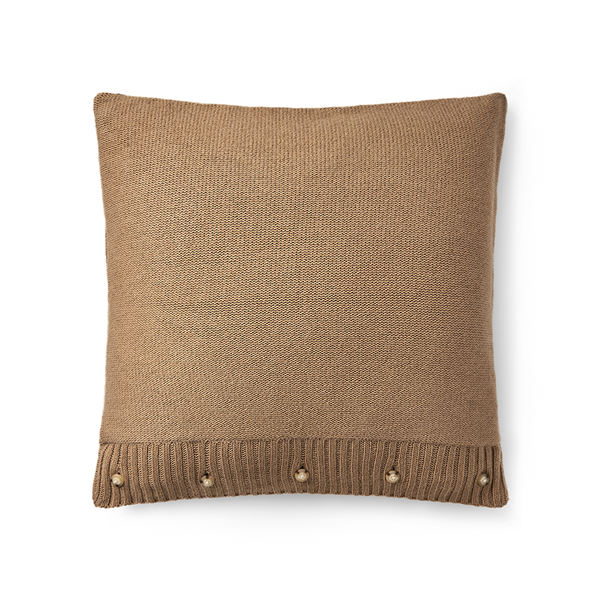 equestrian-motif knitted cushion, camel