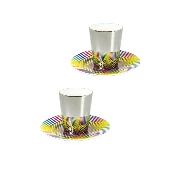 SURFACE COLORÉE B29 Julio le Parc Set of 2 platinum espresso cups and saucers 73 ml