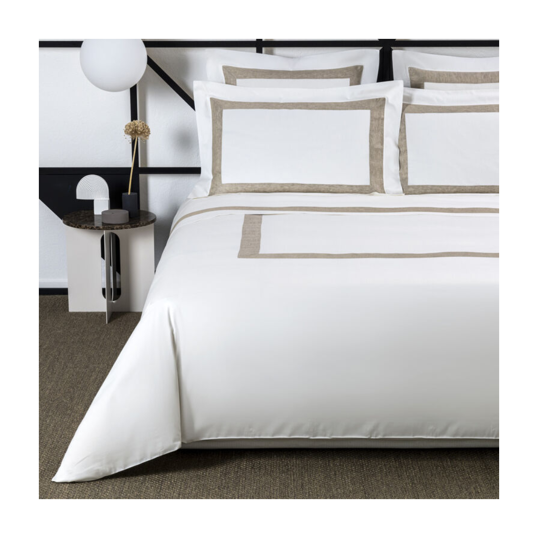 Breeze Border Duvet Cover,(220X200), MILK/NATURALE