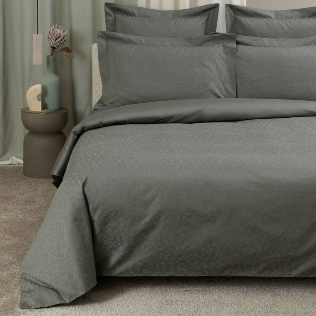 Avant Garde Jacquard Duvet Cover, Verdigris-SavageBeige