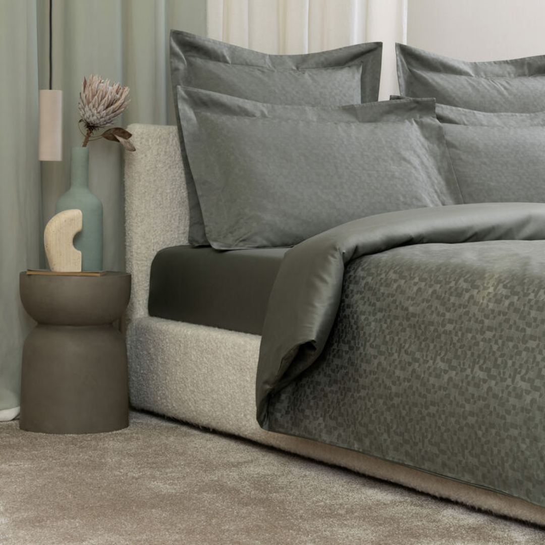 Avant Garde Jacquard Duvet Cover, Verdigris-SavageBeige