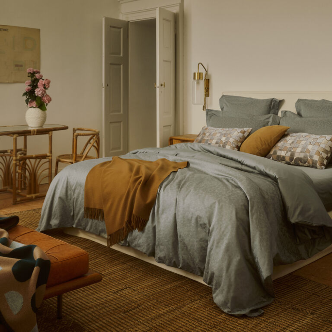 Avant Garde Jacquard Duvet Cover, Verdigris-SavageBeige