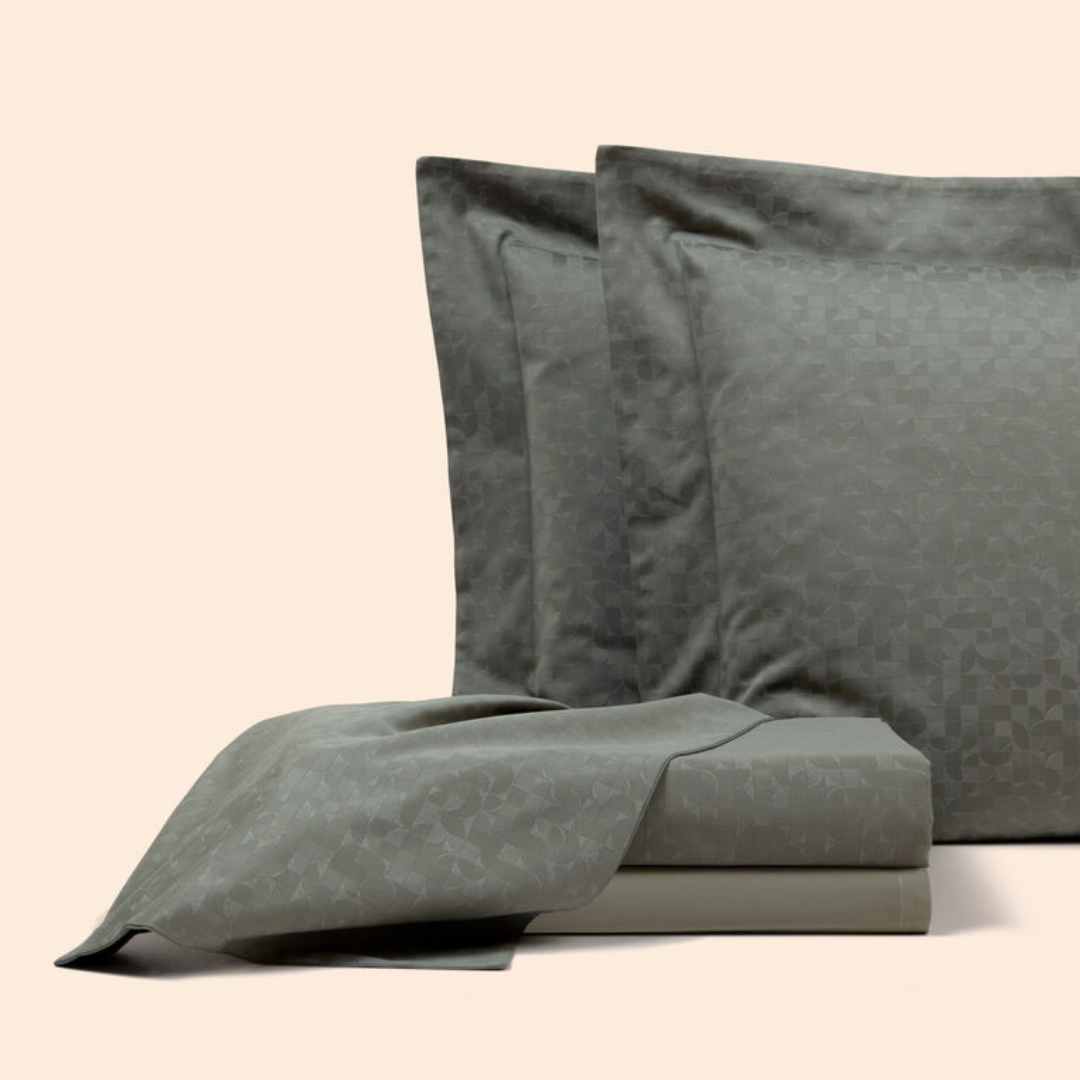 Avant Garde Jacquard Duvet Cover, Verdigris-SavageBeige