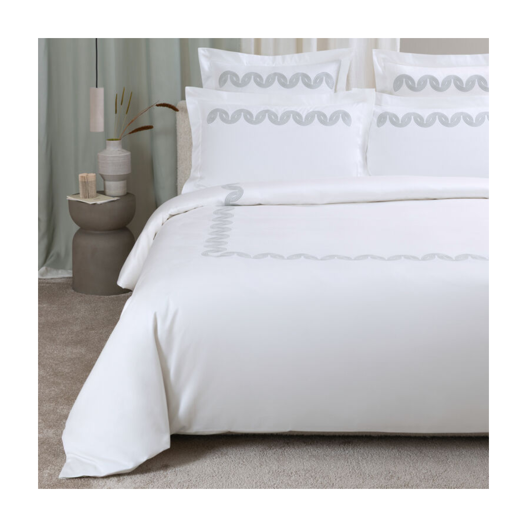 Grace Avant Garde Embroidery Duvet Cover, Milk-Verdigris