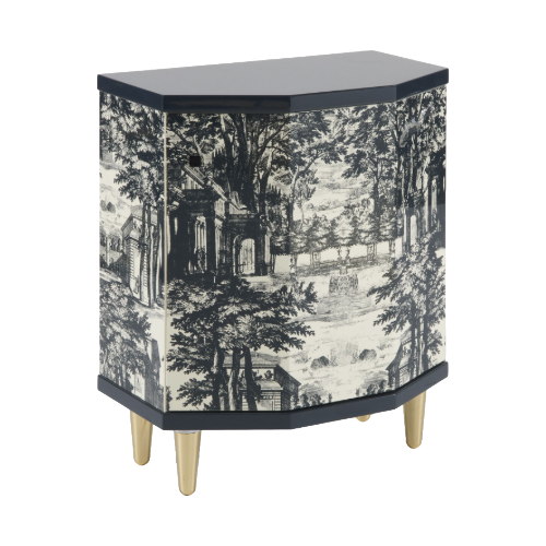 Night stand polyhedric Giardino Settecentesco -  blue/ ivory - black base